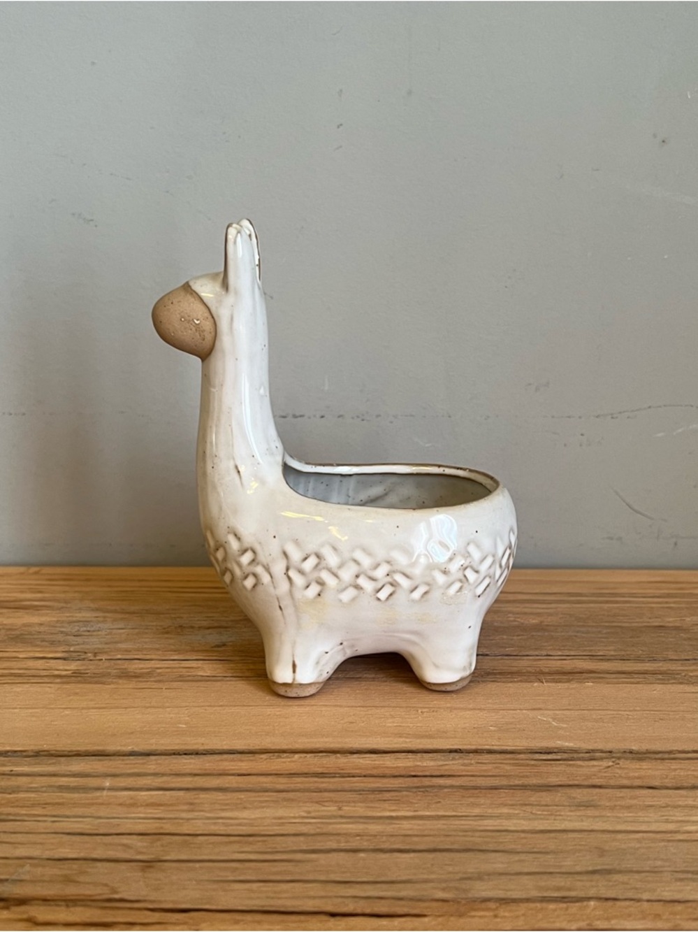 White Ceramic Llama Planter - Decorative Home Art